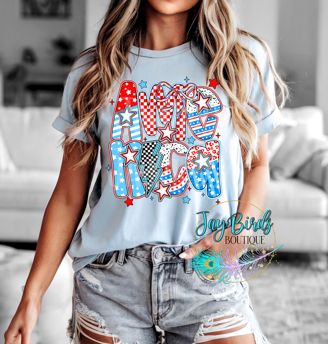 America Doodle Solid Tee