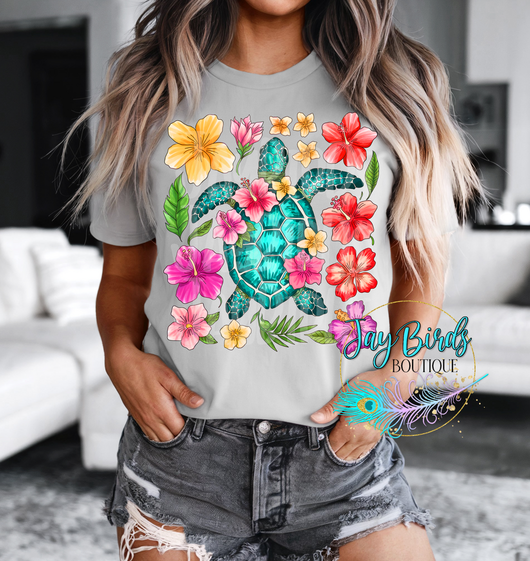 Floral Turtle Solid Tee