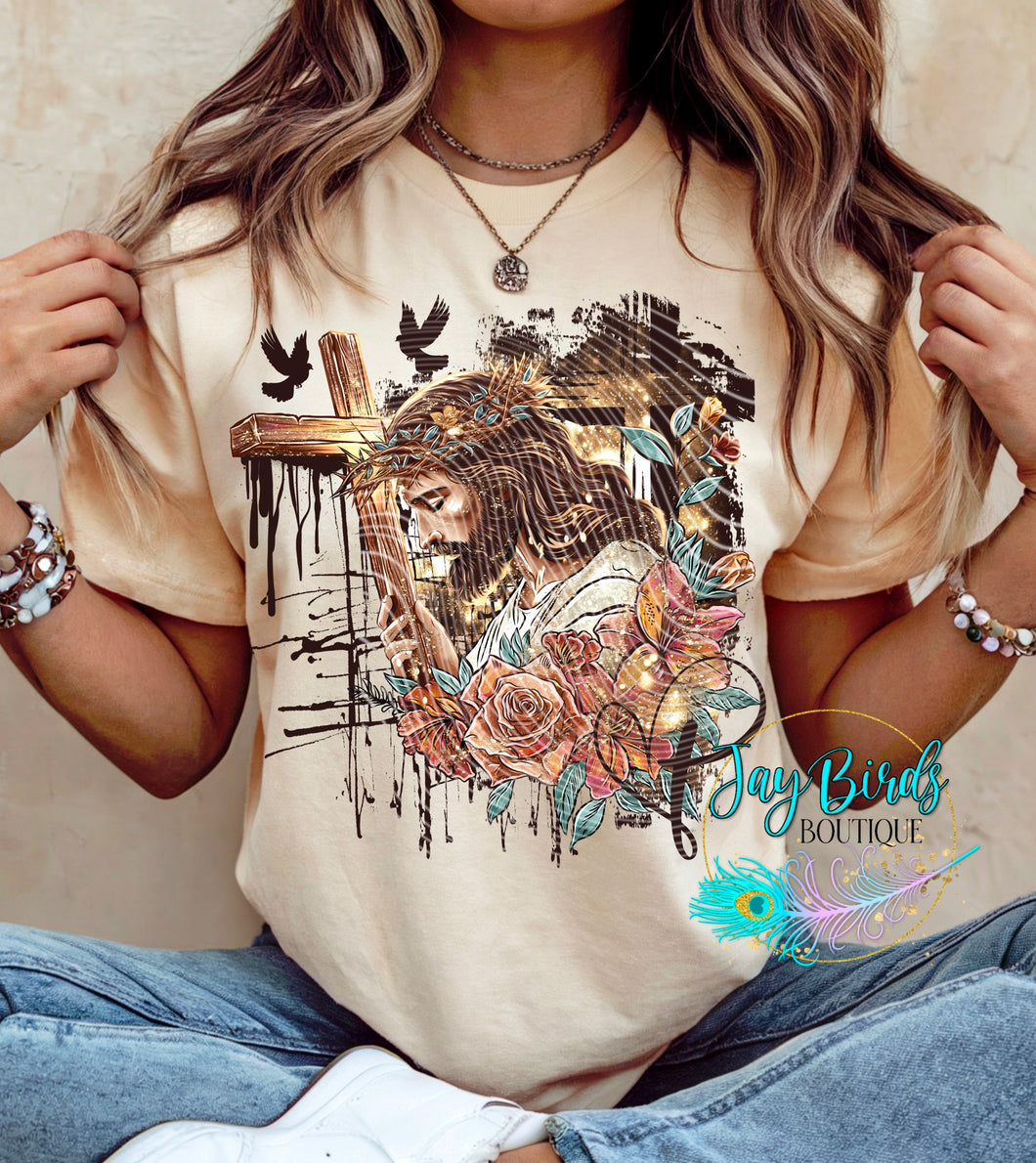 Jesus holding Cross Solid Tee