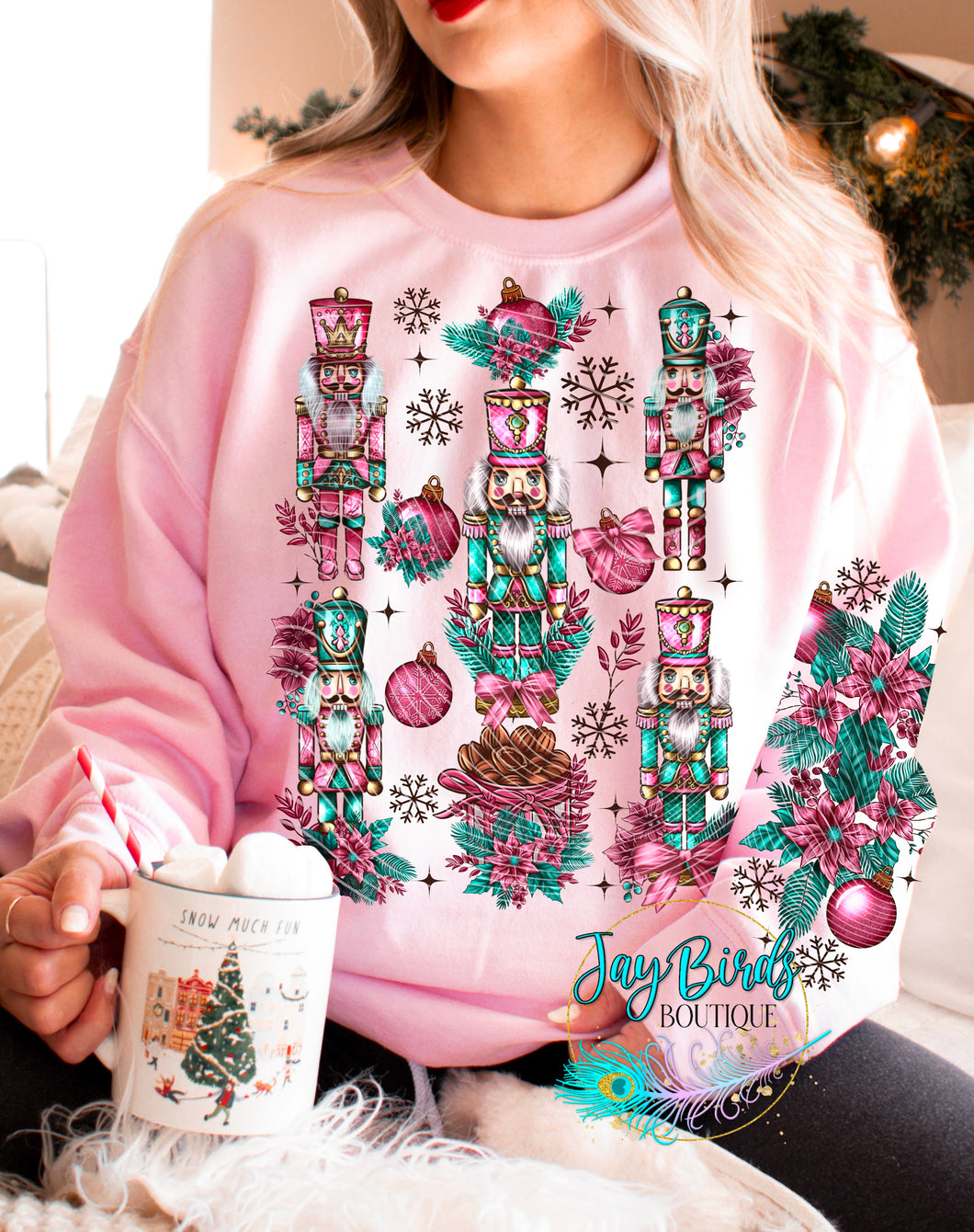 Pink Nutcrackers Fleece Crew W/ Sleeve Print