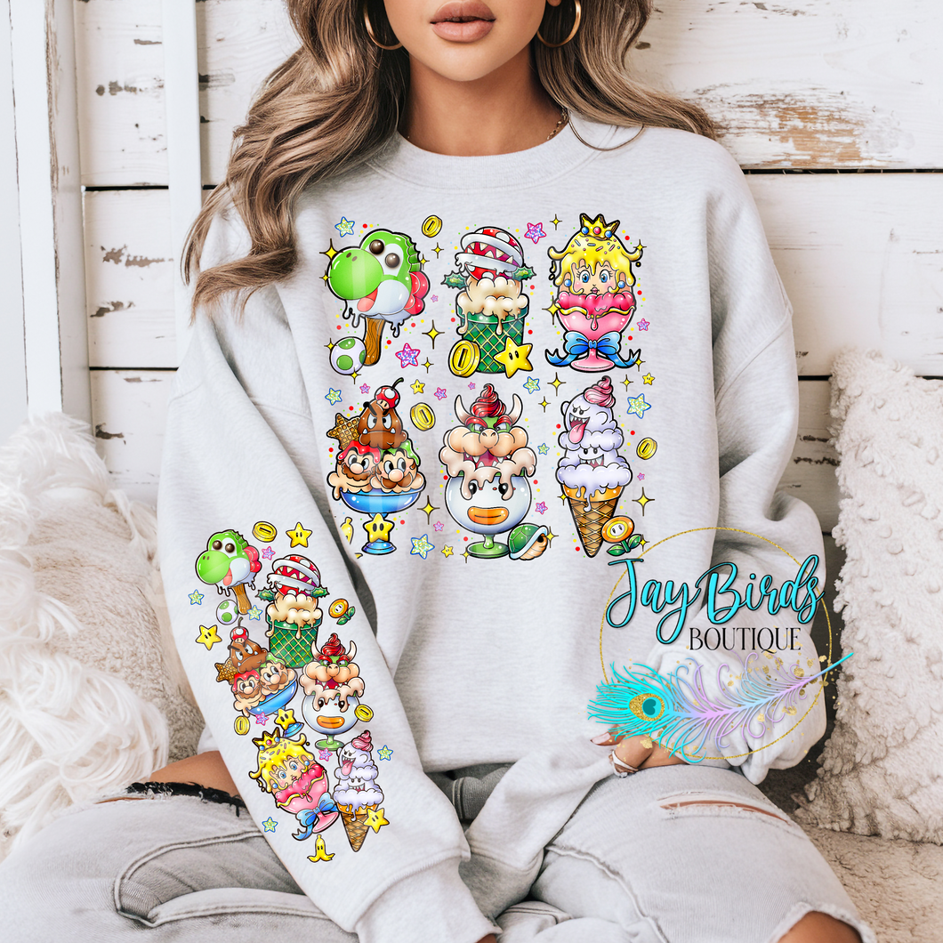 Mario Ice cream Crew W/ Sleeve Print