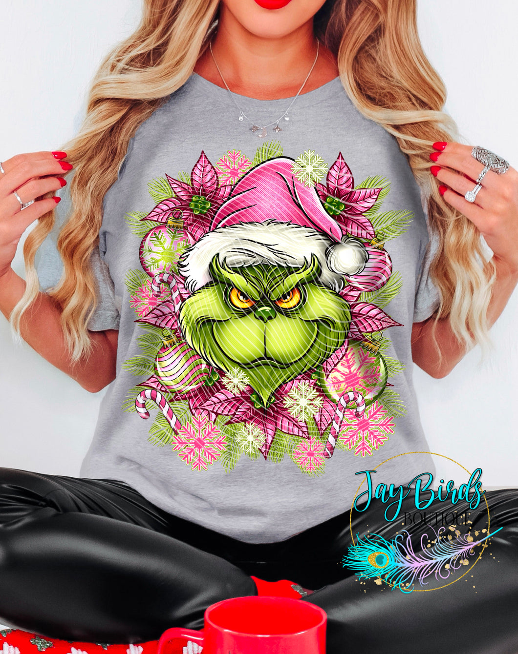 Pink Christmas Green Guy Solid tee
