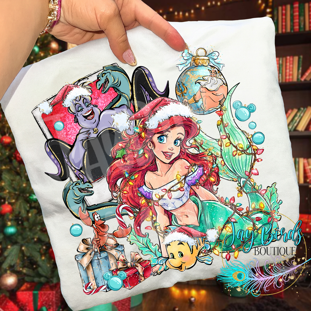 Christmas Polaroid Little Mermaid Solid tee