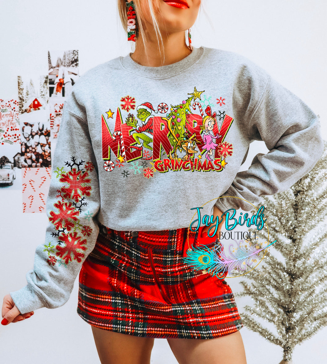 Merry Grinchmas Fleece Crew W/ Sleeve Print