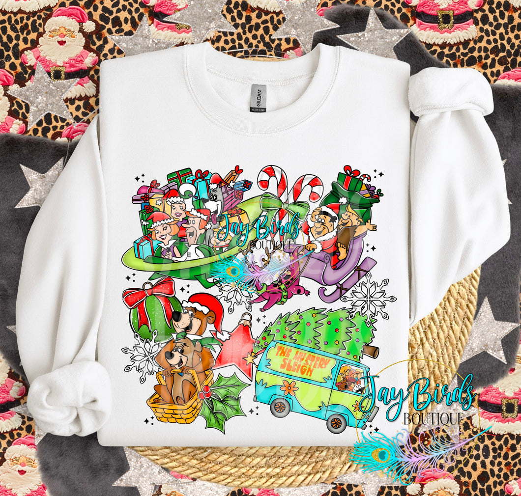 Cartoon Christmas Mashup Fleece crew
