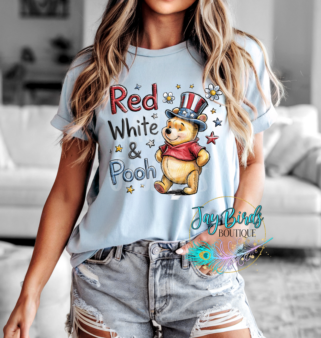 Red, White & Pooh Solid Tee