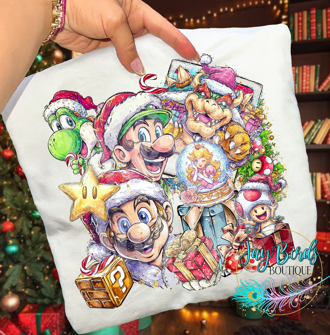 Christmas Polaroid Mario Solid tee