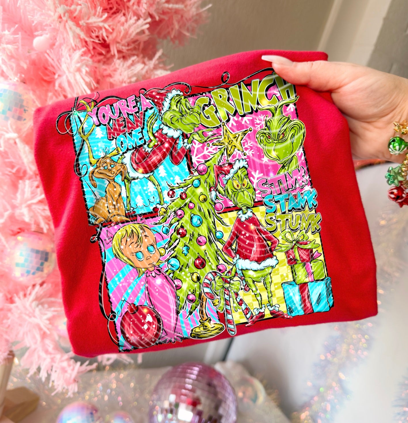 Grinch collage revamp Solid tee – jaybirds boutique