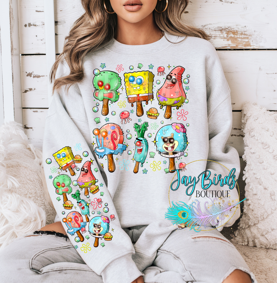 Sponge Ice cream Crew W/ Sleeve Print