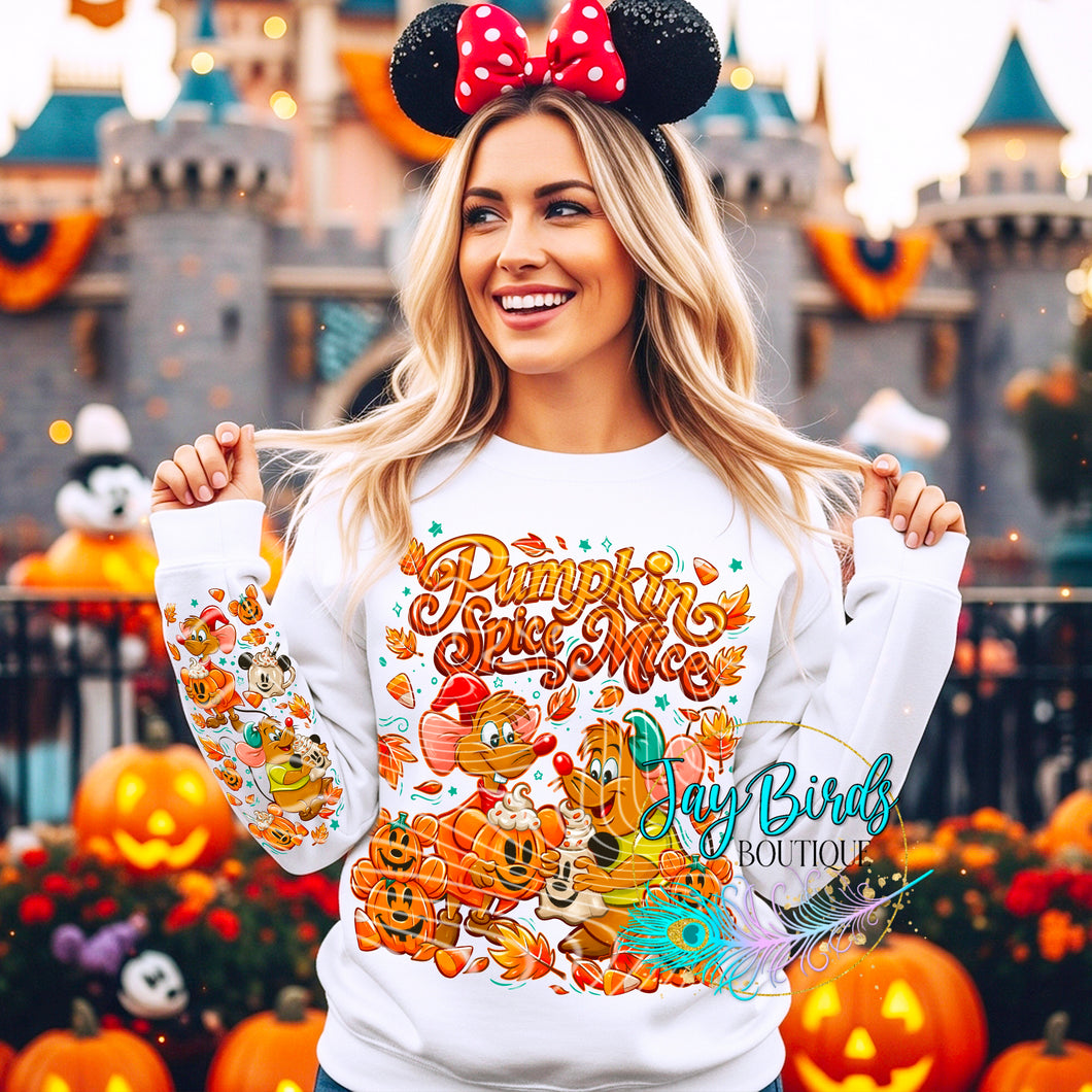 Pumpkin Spice Mice Crew W/ Sleeve Print